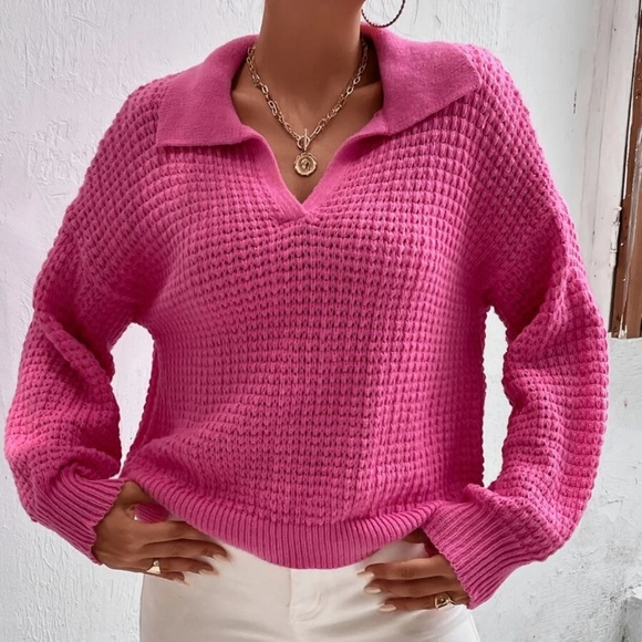 Cozy Hot Pink Knit Oversized Sweater Top - Picture 2 of 5